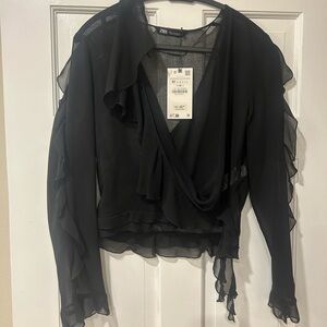 Zara Elegant Black Ruffle Blouse